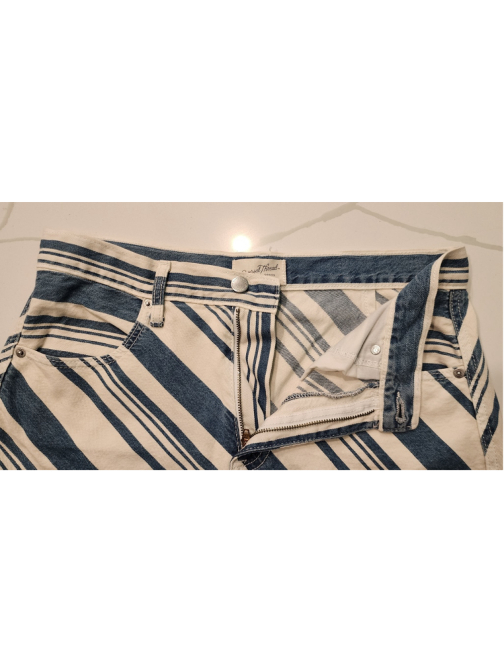 Universal Thread 8 Blue Ivory White Diagonal Stripe Denim Mini Skirt Cool Girl - Picture 3 of 7